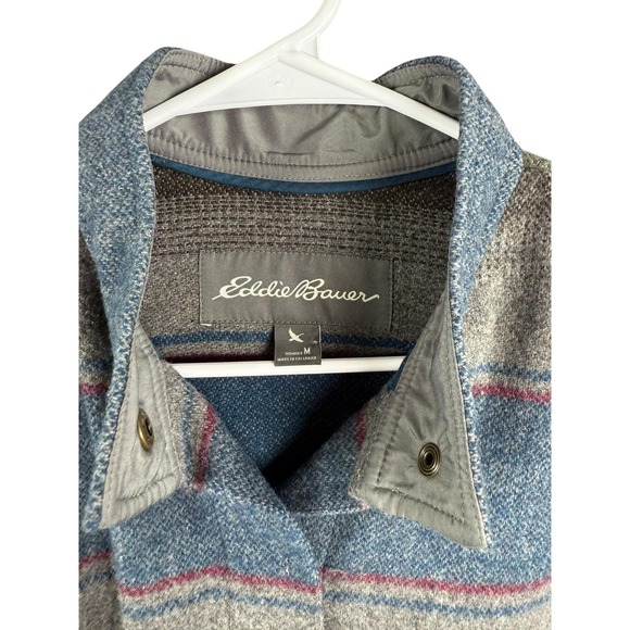 Eddie Bauer Poncho Womens Medium Gray Wool Blend Striped Cape Jacket Coat - Picture 2 of 7